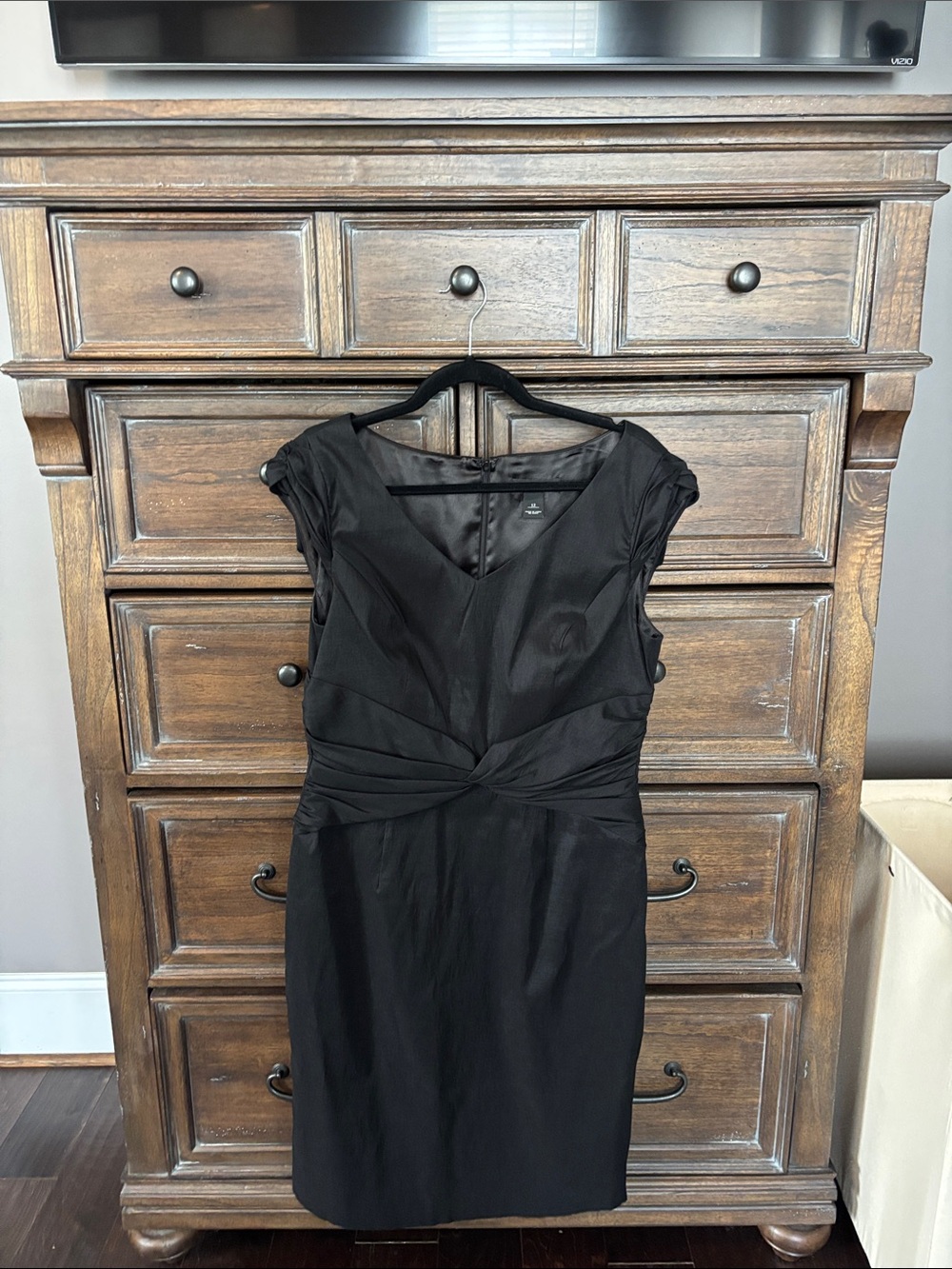White House Black Market Black Twist-Front Cap-Sleeve Midi Dress